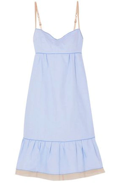 Marc Jacobs Woman Pleated Tulle-trimmed Cotton Oxford Slip Dress Light Blue