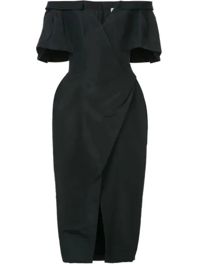 Carolina Herrera Off-the-shoulder Wrap-effect Silk-faille Dress In Black