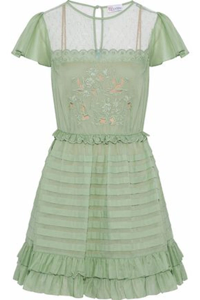 Red Valentino Redvalentino Woman Point D'esprit-paneled Embellished Gauze Mini Dress Mint
