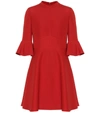 Valentino Bell-sleeve Wool And Silk-blend Crepe Dress In Red