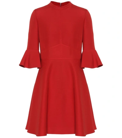 Valentino Bell-sleeve Wool And Silk-blend Crepe Dress In Red