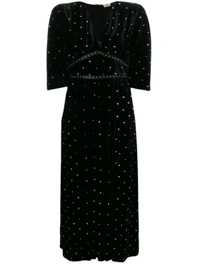 Fendi Flutter-sleeve Studded Velvet V-neck Dress In Black