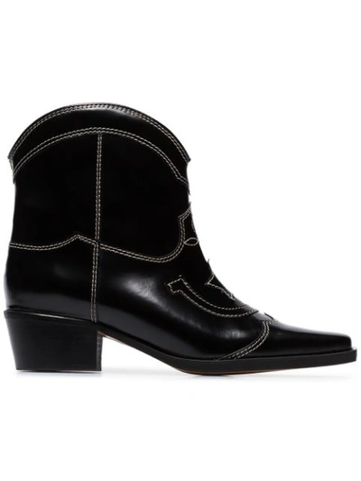 Ganni Black Meg 50 Leather Ankle Boots
