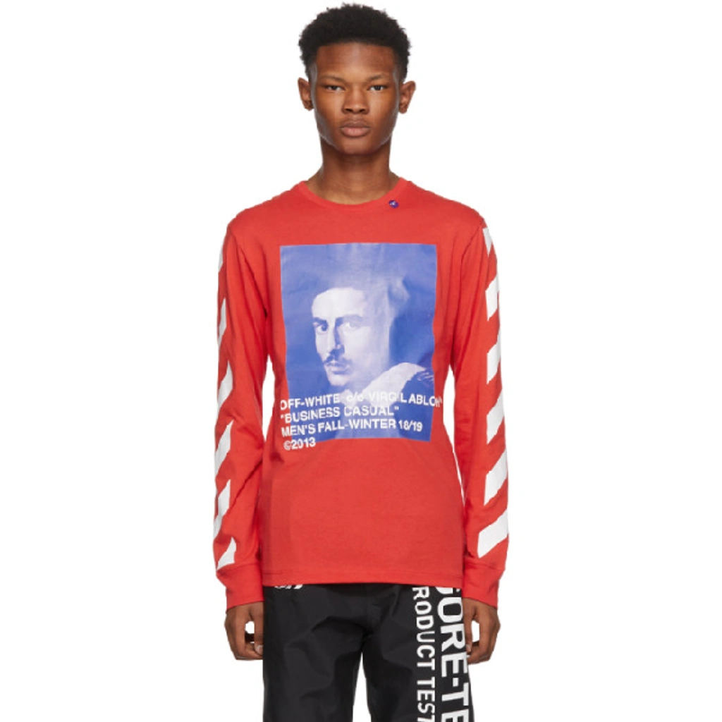 Off-white Off White Diag Bernini Spliced Crewneck In Red ModeSens