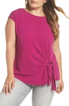 Vince Camuto Mixed Media Tie Front Blouse In Fuchsia Fury