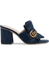 Gucci Navy Suede Gg Marmont Slide Heeled Sandals In Blue