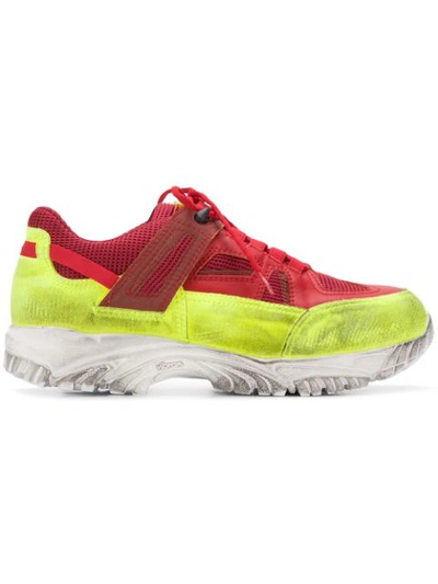 Maison Margiela Men's Security Chunky Sneakers W/ Dirty Treatment In H7186 Yellow \ Red