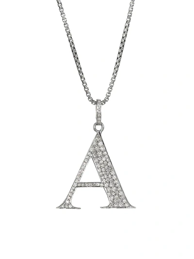 Nina Gilin Silvertone & Natural Champagne Diamond Initial Pendant Necklace In Initial A