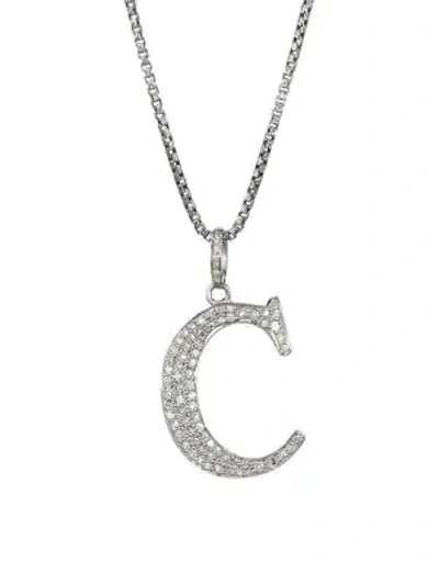Nina Gilin Silvertone & Natural Champagne Diamond Initial Pendant Necklace In Initial C
