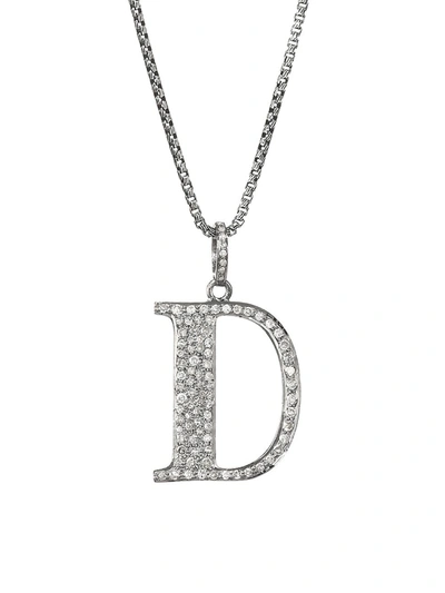 Nina Gilin Silvertone & Natural Champagne Diamond Initial Pendant Necklace In Initial D
