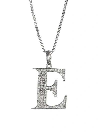 Nina Gilin Silvertone & Natural Champagne Diamond Initial Pendant Necklace In Initial E