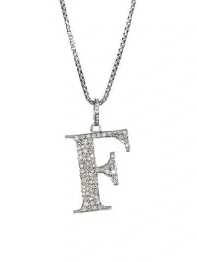 Nina Gilin Silvertone & Natural Champagne Diamond Initial Pendant Necklace In Initial F