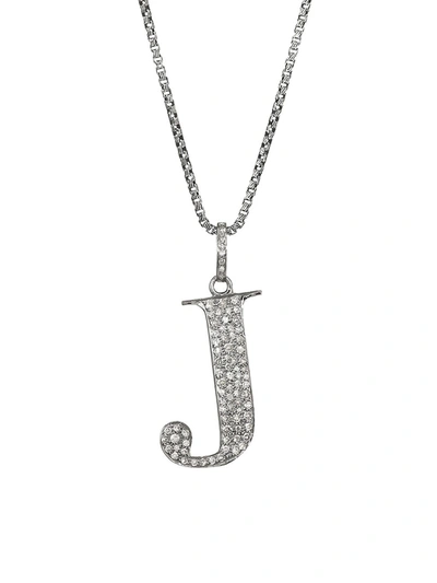 Nina Gilin Silvertone & Natural Champagne Diamond Initial Pendant Necklace In Initial J