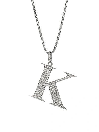 Nina Gilin Silvertone & Natural Champagne Diamond Initial Pendant Necklace In Initial K