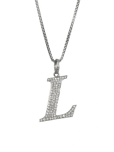 Nina Gilin Silvertone & Natural Champagne Diamond Initial Pendant Necklace In Initial L