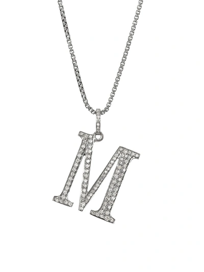 Nina Gilin Silvertone & Natural Champagne Diamond Initial Pendant Necklace In Initial M
