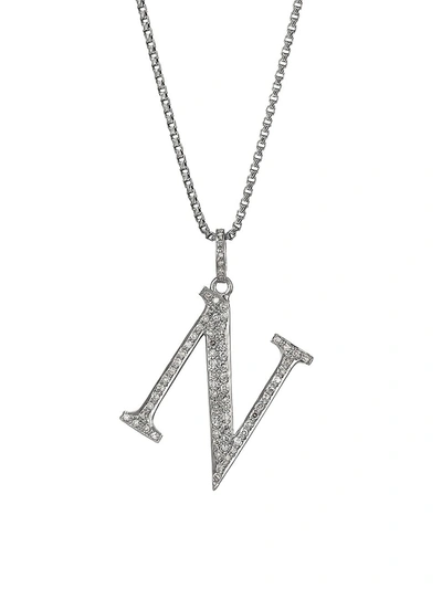 Nina Gilin Silvertone & Natural Champagne Diamond Initial Pendant Necklace In Initial N