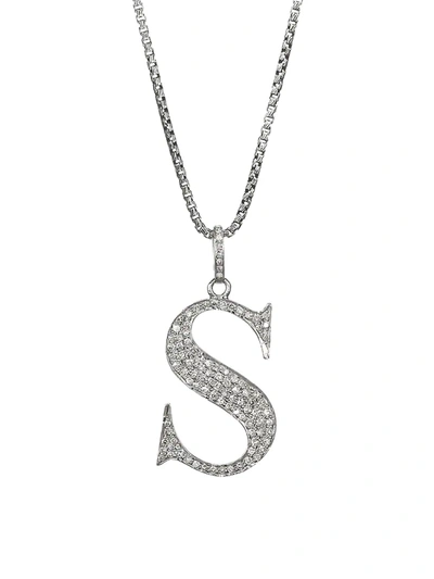 Nina Gilin Silvertone & Natural Champagne Diamond Initial Pendant Necklace In Initial S