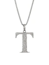 Nina Gilin Silvertone & Natural Champagne Diamond Initial Pendant Necklace In Initial T