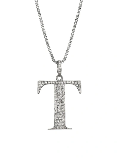 Nina Gilin Silvertone & Natural Champagne Diamond Initial Pendant Necklace In Initial T
