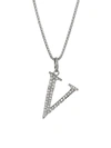 Nina Gilin Women's Silvertone & Natural Champagne Diamond Initial Pendant Necklace In Initial V