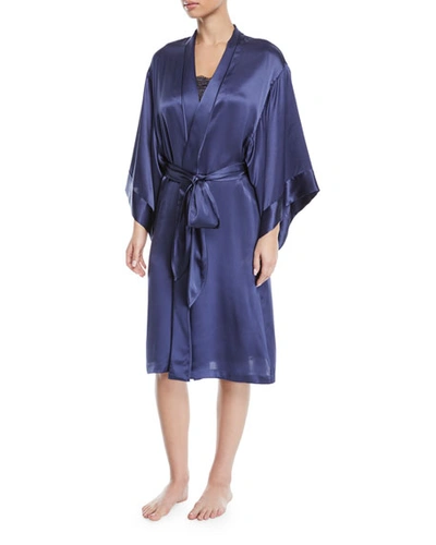 Josie Natori Key Essentials Short Silk Robe In Dark Blue