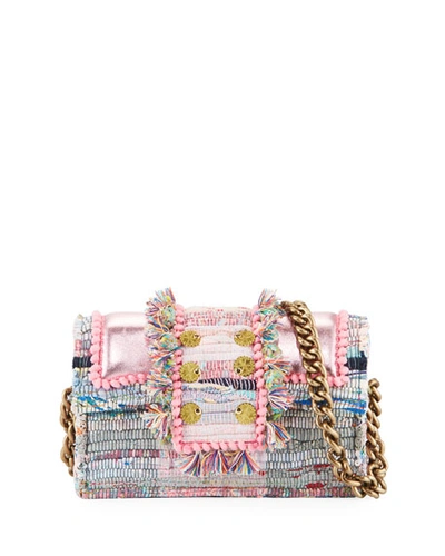 Kooreloo Hollywood Babe Woven Front-flap Bag W/ Crossbody Chain Strap In Pink Pattern