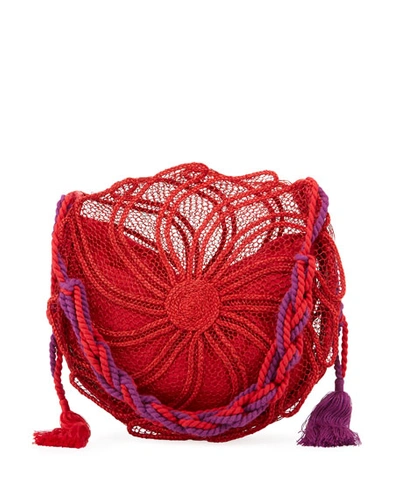 Nannacay - Cotio Sila Round Straw Beach Tote Bag In Red