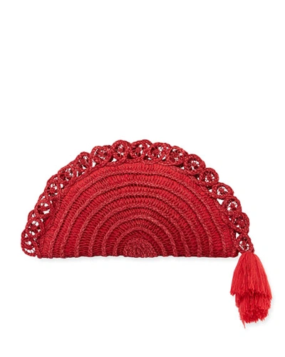 Nannacay - Cotio Lua Straw Clutch Bag With Tassel In Red