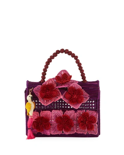 Mercedes Salazar Threaded Fabric Top-handle Bag In Purple/red