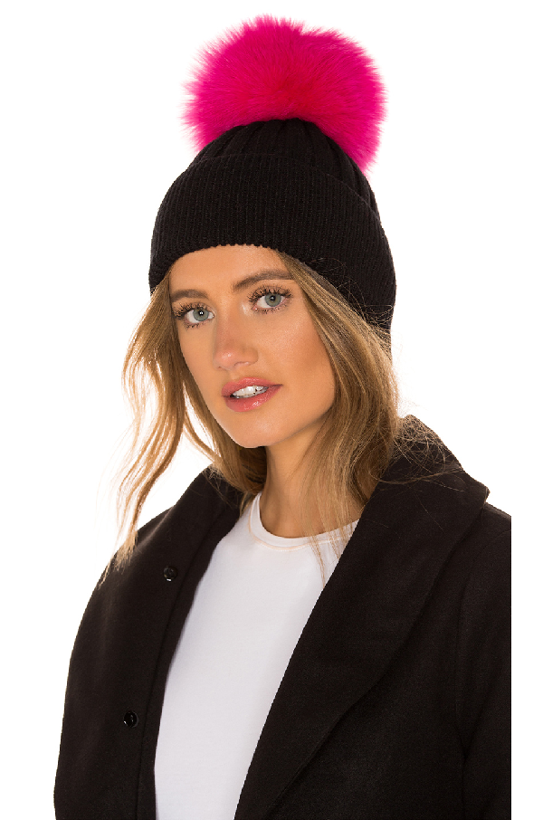 fur hat jocelyn pom pom Pom Knit Fox Fur Hot Pink Hat Black & With Jocelyn In