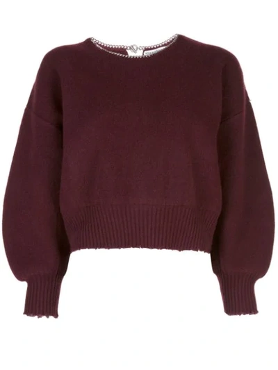 Alexander Wang Split Back Crew Neck Pullover With Chain Neckline In Oxblood