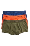 Calvin Klein 3-pack Stretch Cotton Low Rise Trunks In Green/ Dark Night/ Orange