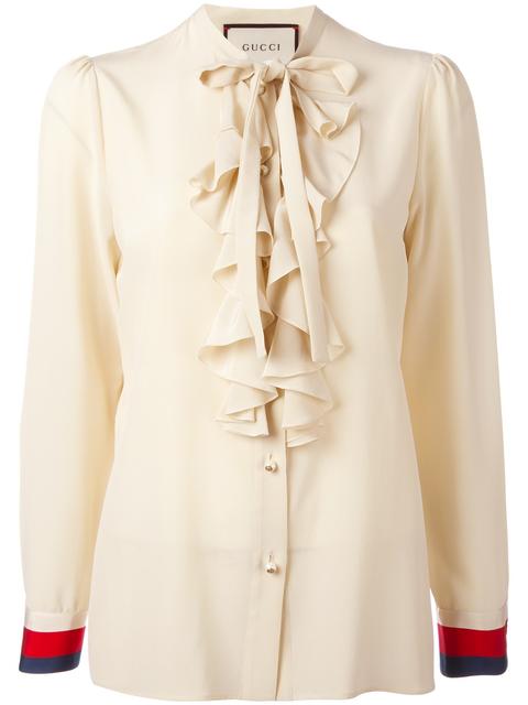Gucci Ruffled Silk Crepe De Chine Shirt In White | ModeSens