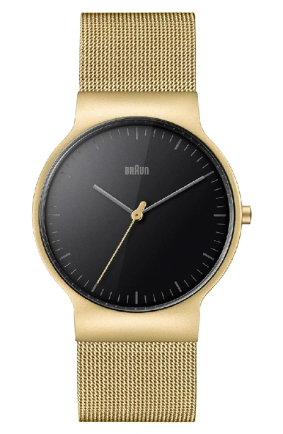 Braun Classic Mesh Bracelet Watch, 38mm In Gold/ Black/ Gold