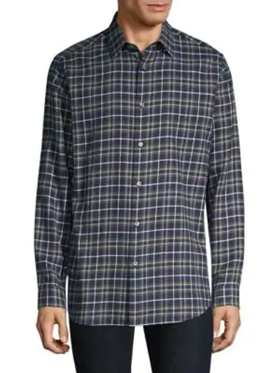 Theory Cotton Flannel Plaid Shirt In Eclipse