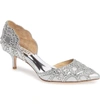 Badgley Mischka Ginny Metallic Suede Embellished D'orsay Pointed Toe Pumps In Silver
