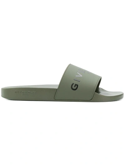 Givenchy Monogram Pool Sliders In Army Green