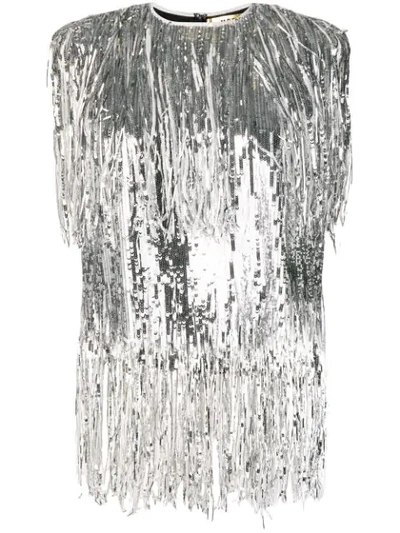 Msgm Fringed Sequinned Top In Silver