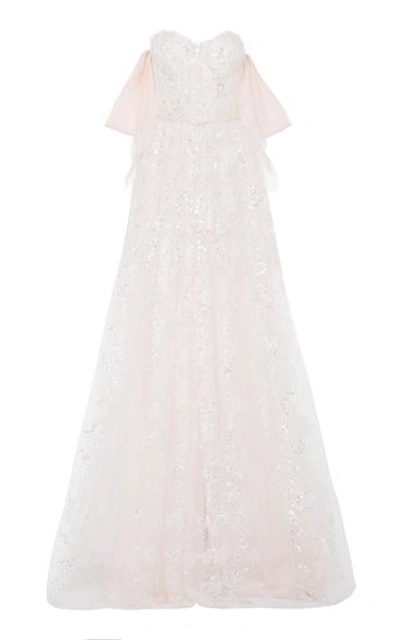 Mira Zwillinger Exclusive Skye Sequined Lace Gown In Pink