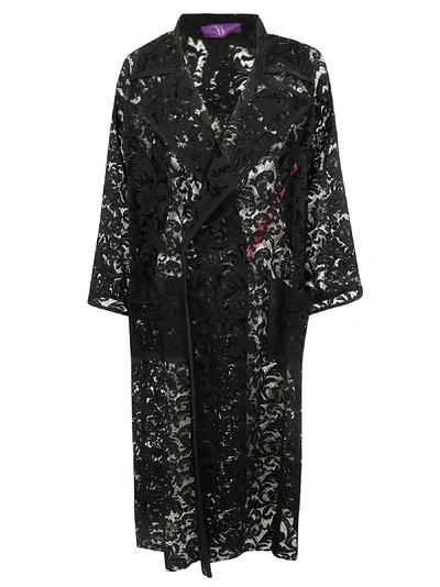 Y's Floral Lace Coat In Black