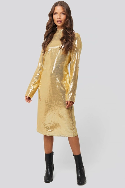 Na-kd High Neck Straight Sequins Dress - Gold
