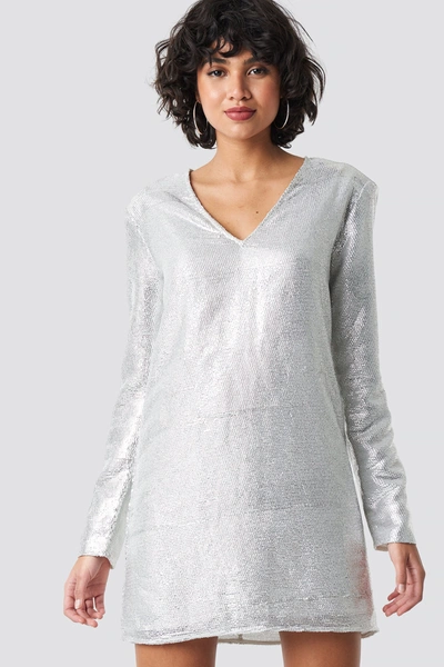 Na-kd Square Shoulder Sequins Dress Silver