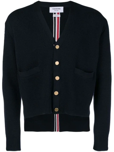 Thom Browne Center-back Rwb Stripe Boxy Cardigan In Blue