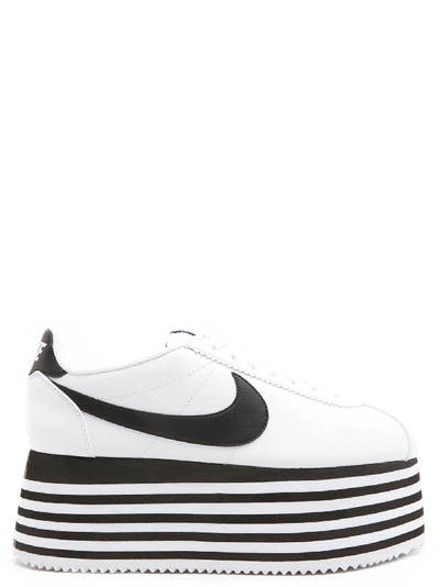 Comme Des Garçons X Nike Cortez Striped Wedge Platform Sneakers In White