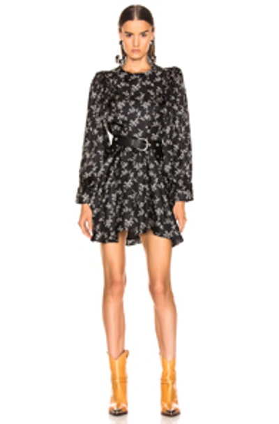 Isabel Marant Floral-print Flared-skirt Silk Dress In Black