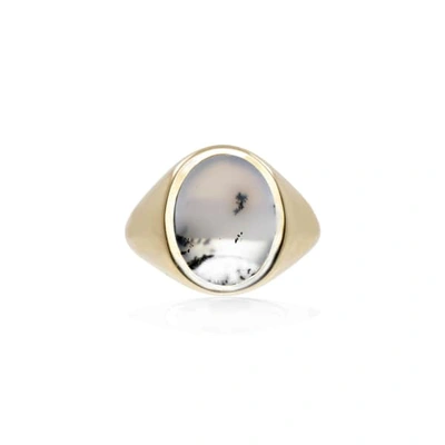 No 13 Snow Agate Vertical Signet Ring Gold