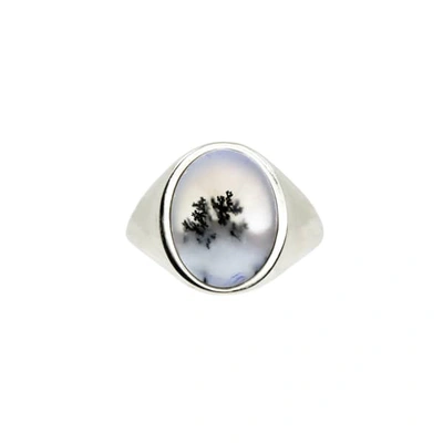 No 13 Snow Agate Vertical Signet Ring Silver