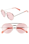 Polaroid 55mm Polarized Round Aviator Sunglasses - Pink/ Silver