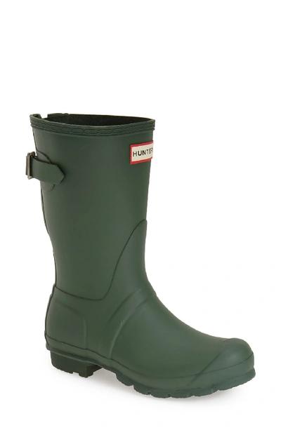 Hunter Original Short Back Adjustable Waterproof Rain Boot In  Green